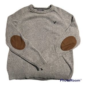 American Eagle sweater Mens Size L Athletic Fit Elbow Patch Grey Gray
